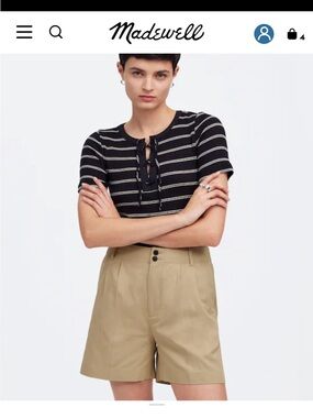 Madewell High-Rise Pleated Shorts — Khaki
